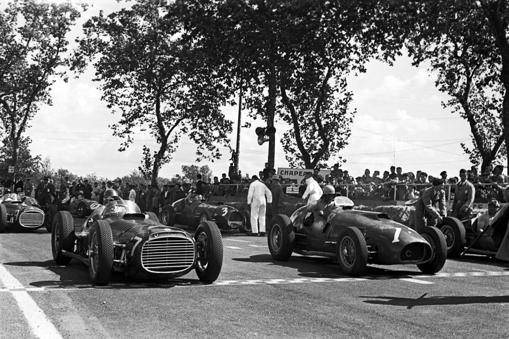 Juan Manuel Fangio in a BRM Type 15 (left) vs. Alberto Ascari in a Ferrari 375 at the 1953 French Grand Prix