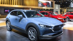A Mazda CX-30 on display at an auto show