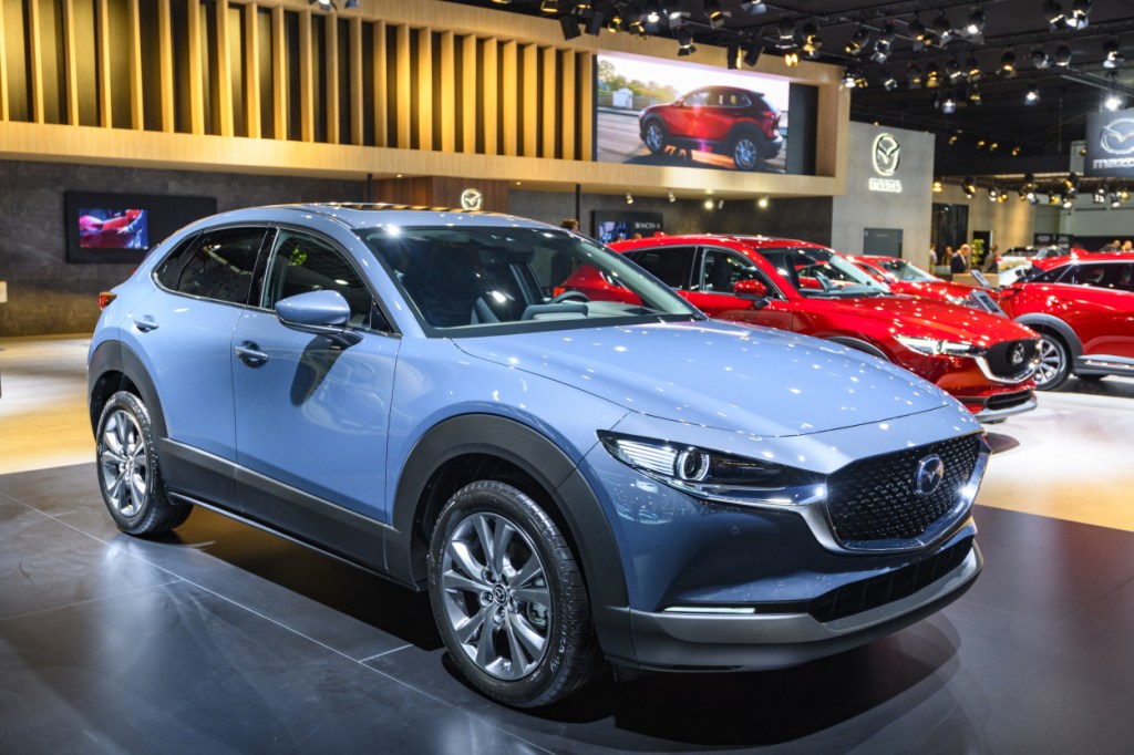 A Mazda CX-30 on display at an auto show