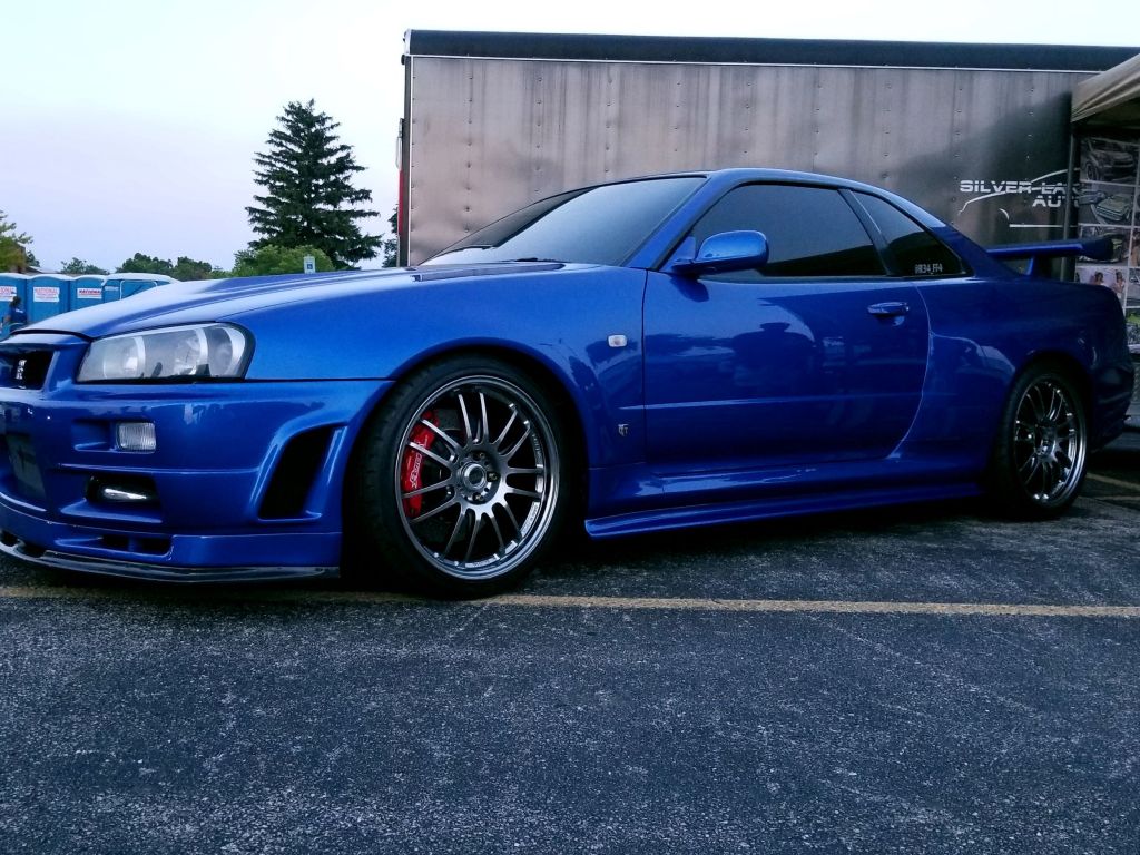 The blue R34 Nissan Skyline GT-R from 'Fast and Furious 4'