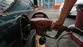 A car is refuelled at a filling station during the ongoing fuel shortage.