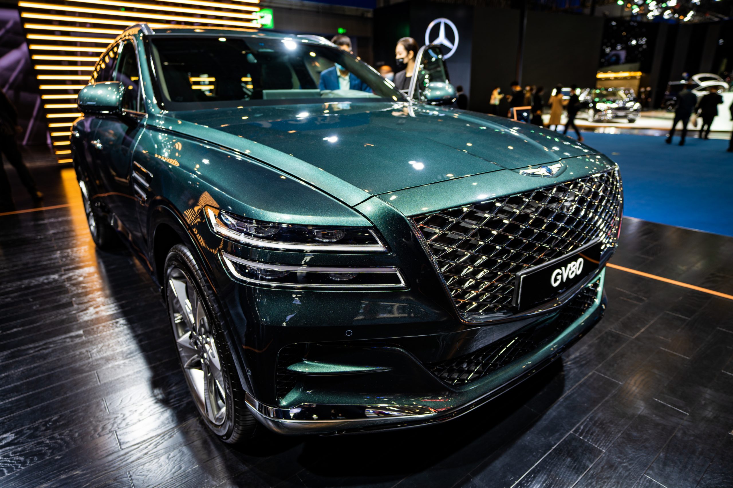 A Hyundai Genesis GV80 SUV is on display during the 3rd China International Import Expo (CIIE) at the National Exhibition and Convention Center