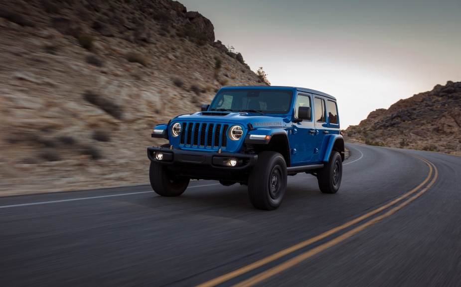 A photo of the 2021 Jeep Wrangler Rubicon 392 on the road.