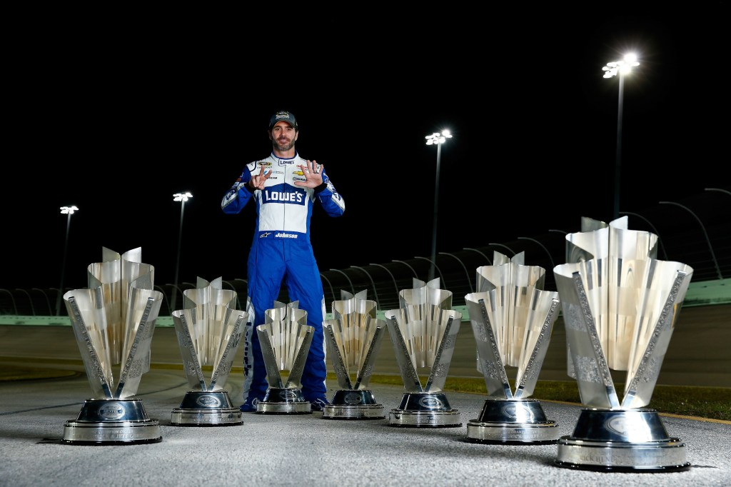 Jimmie Johnson poses for a portrait after winning the 7th NASCAR Sprint Cup Series Championship