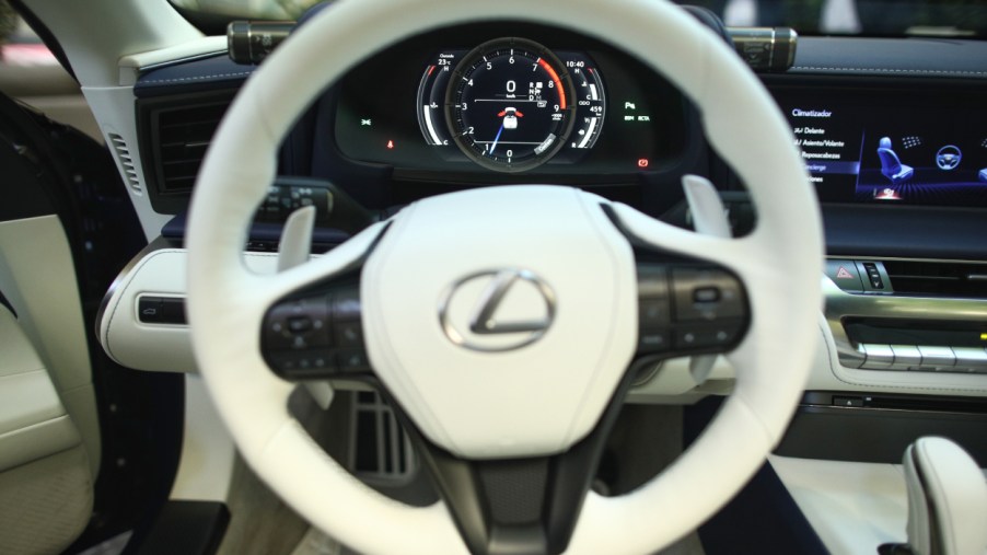 A Lexus car seen from the drivers seat