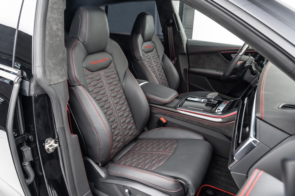 The black-and-red leather interior of the Mansory Audi RS Q8