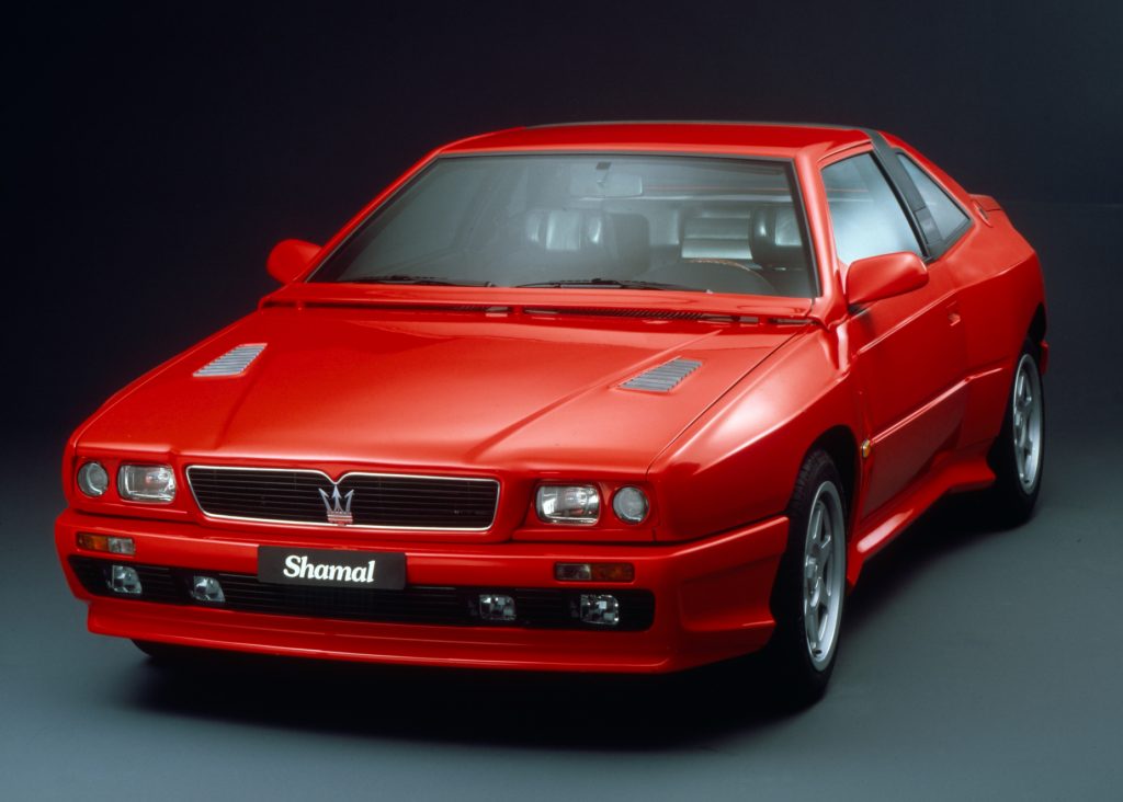 A red Maserati Shamal on display