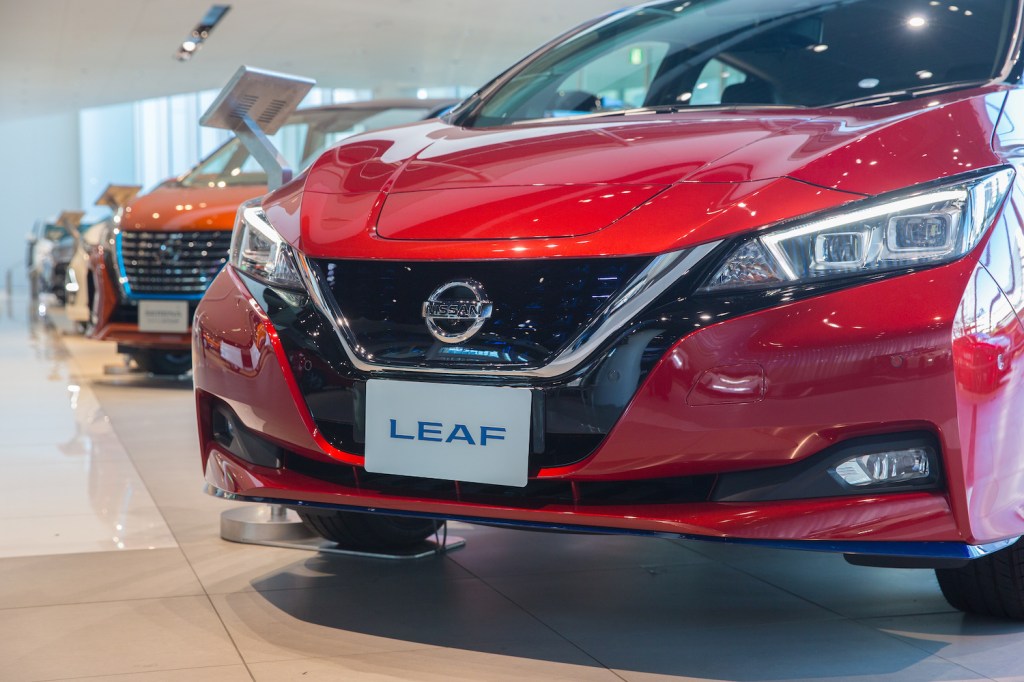 Nissan Leaf EVs on display