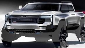 designer's sketch of upcoming Chevy Silverado EV pickup