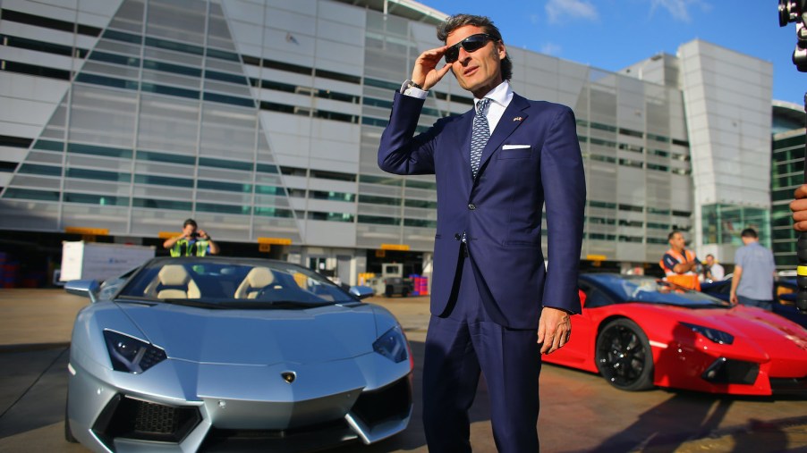 CEO of Lamborghini Stephan Winkelmann stands near the new Lamborghini Aventador LP700-4 Roadster at the Miami International Airport on January 28, 2013 in Miami, Florida. The world wide unveiling of the new luxury super sports cars took place at the airport.