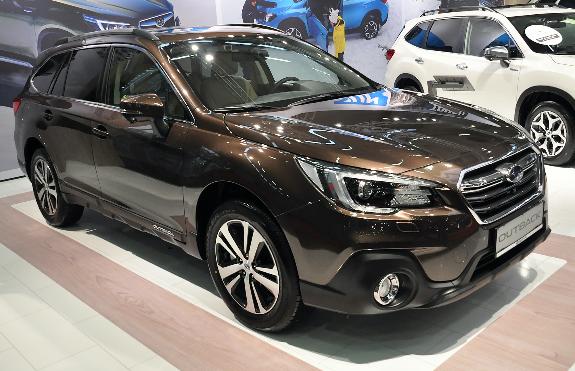 A Subaru Outback is seen during the Vienna Car Show press preview at Messe Wien