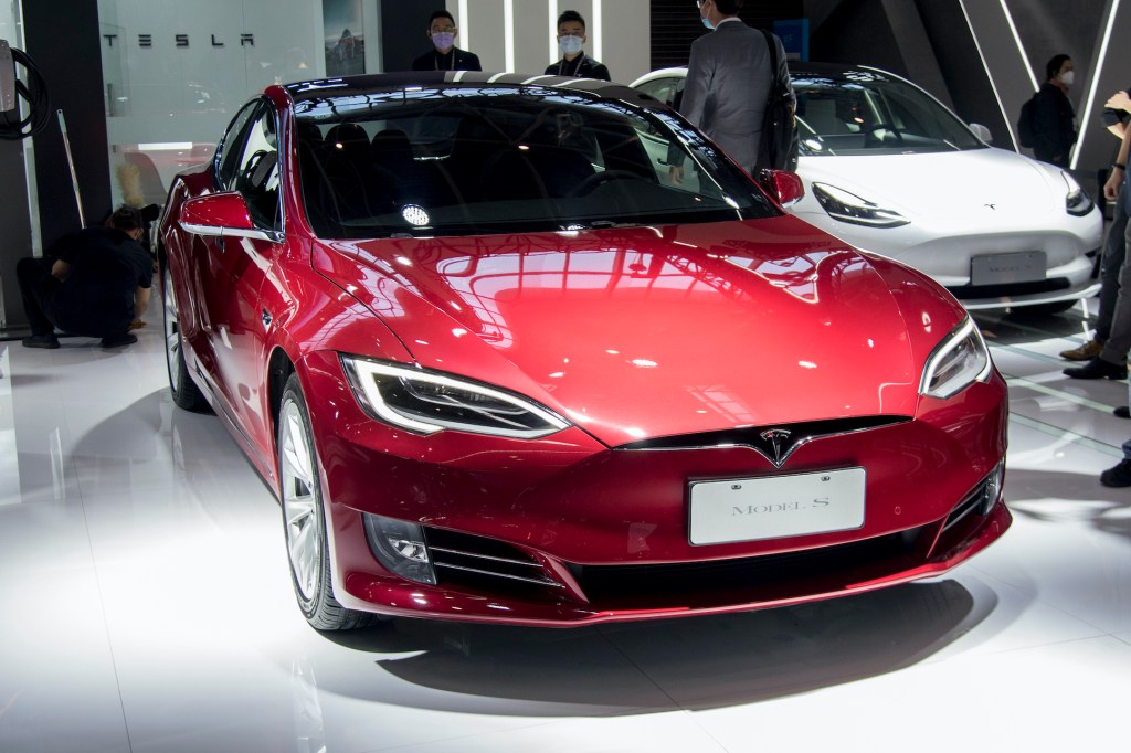 A Tesla Model S electric car is on display during 2020 Beijing International Automotive Exhibition