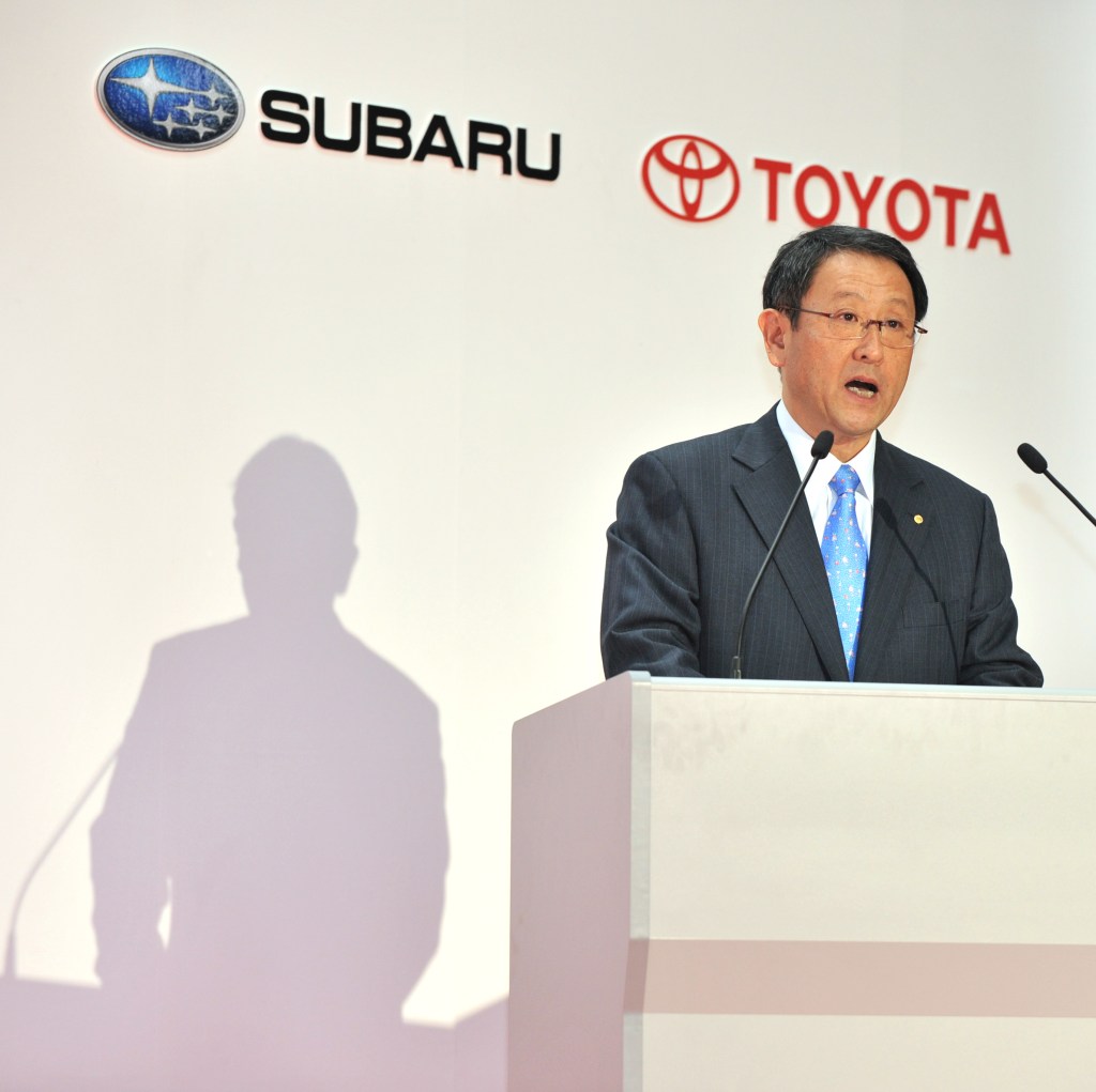 A Toyota executive giving a speech