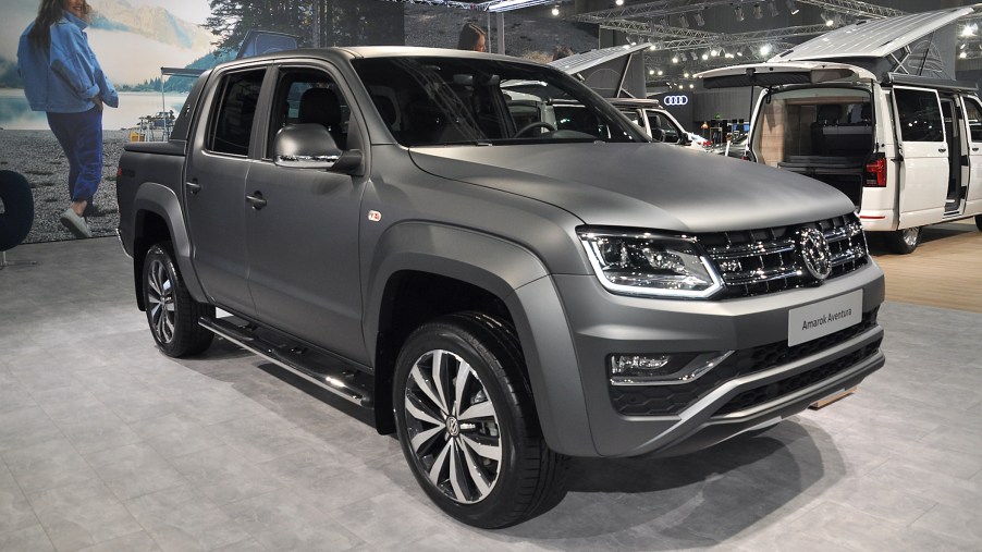 A Volkswagen Amarok Aventura is seen during the Vienna Car Show press preview at Messe Wien, as part of Vienna Holiday Fair, on January 15, 2020 in Vienna, Austria.