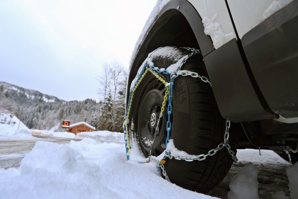 a car with tire chains