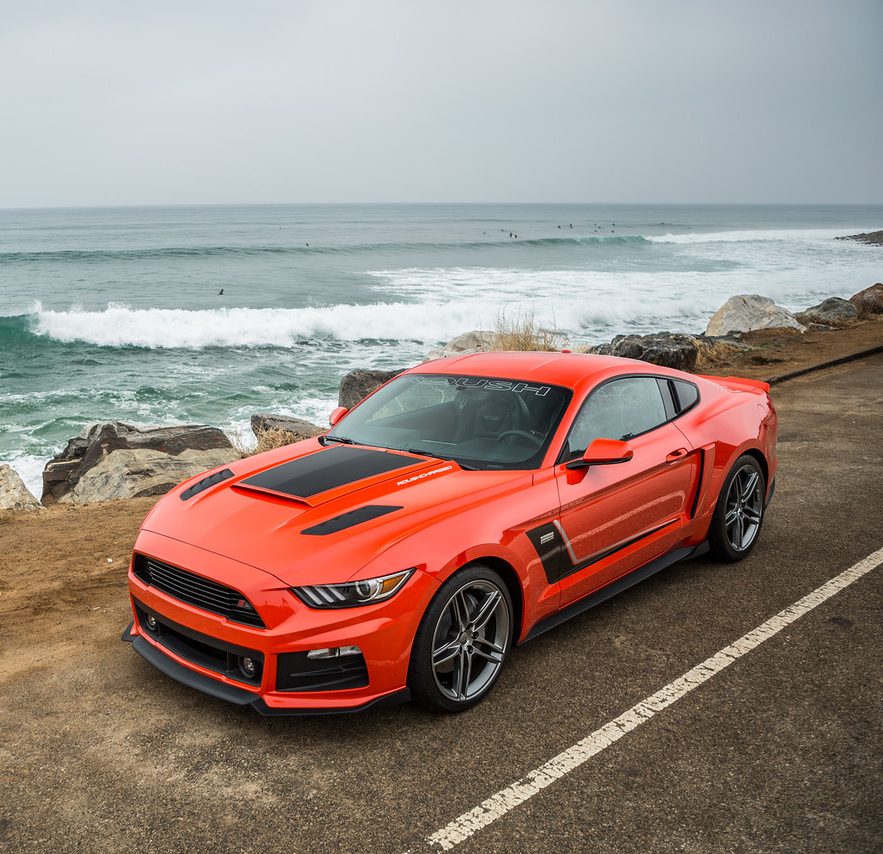 An image of a Roush Mustang Stage 3 out by the ocean.