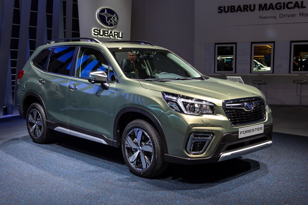 Subaru Forester crossover is displayed during the second press day at the 89th Geneva International Motor Show on March 6, 2019, in Geneva, Switzerland.