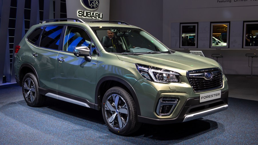 Subaru Forester is displayed during the second press day at the 89th Geneva International Motor Show on March 6, 2019, in Geneva, Switzerland.