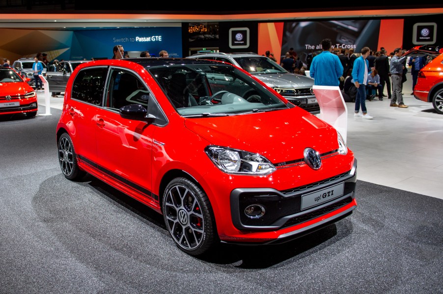 Volkswagen Up GTI is displayed during the first press day at the 89th Geneva International Motor Show on March 5, 2019 in Geneva, Switzerland.