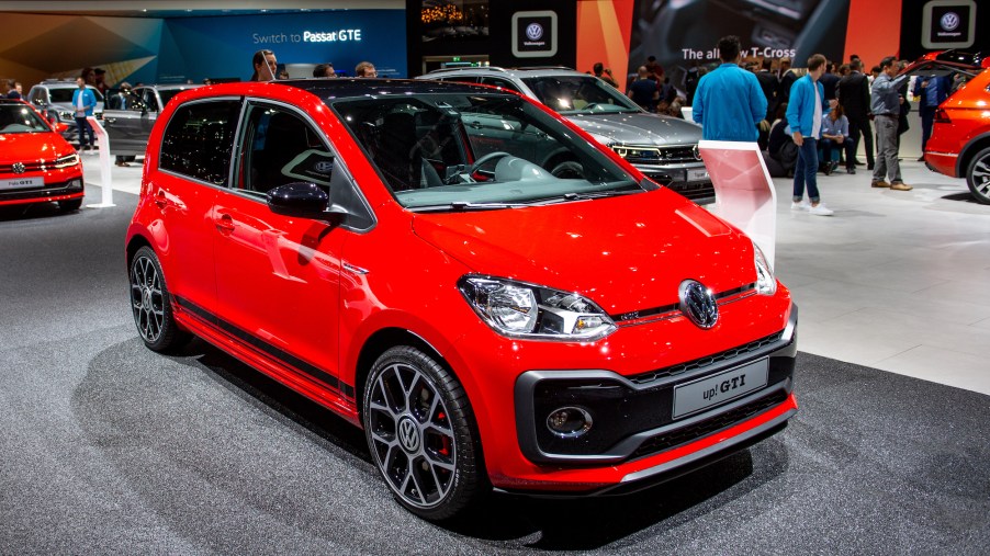 Volkswagen Up GTI is displayed during the first press day at the 89th Geneva International Motor Show on March 5, 2019 in Geneva, Switzerland.