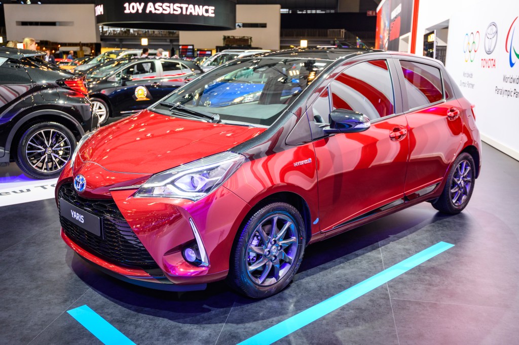 Toyota Yaris Hybrid compact city car on display