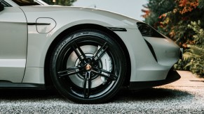 An image of a Porsche Taycan with all-new Pirelli tires.
