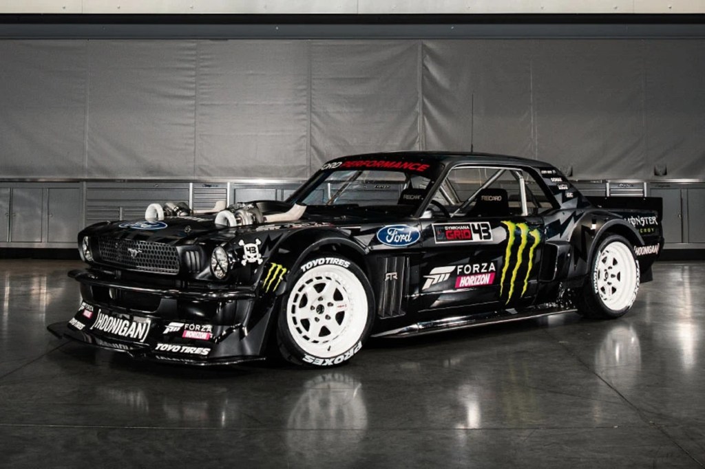 The camo-and-stickered 1965 Ford Mustang Hoonicorn RTR V2