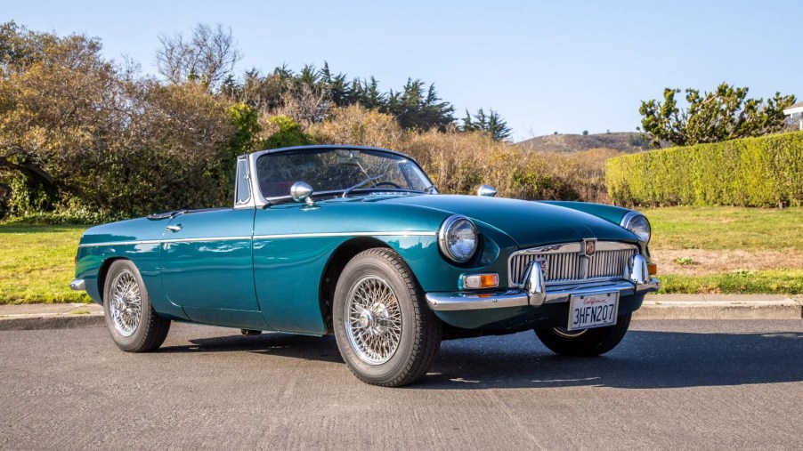 A turquoise 1965 MG MGB