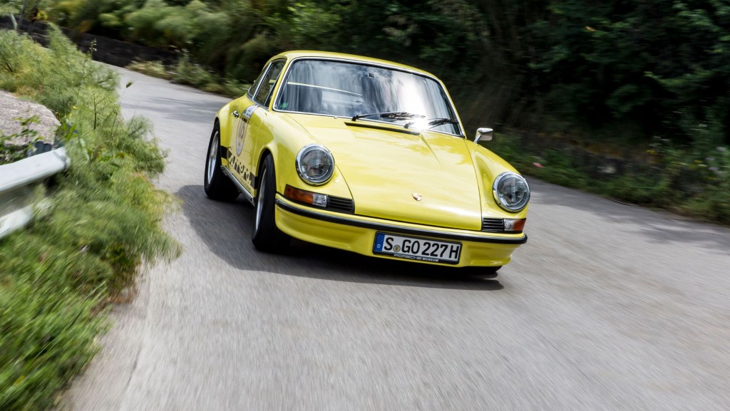 A yellow 1973 Porsche 911 Carrera 2.7 RS
