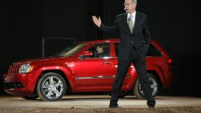 President Dieter Zetsche speaks during the premiere of the 2006 Jeep Grand Cherokee SRT-8 during the 2005 New York International Auto Show March 23, 2005 in New York City.