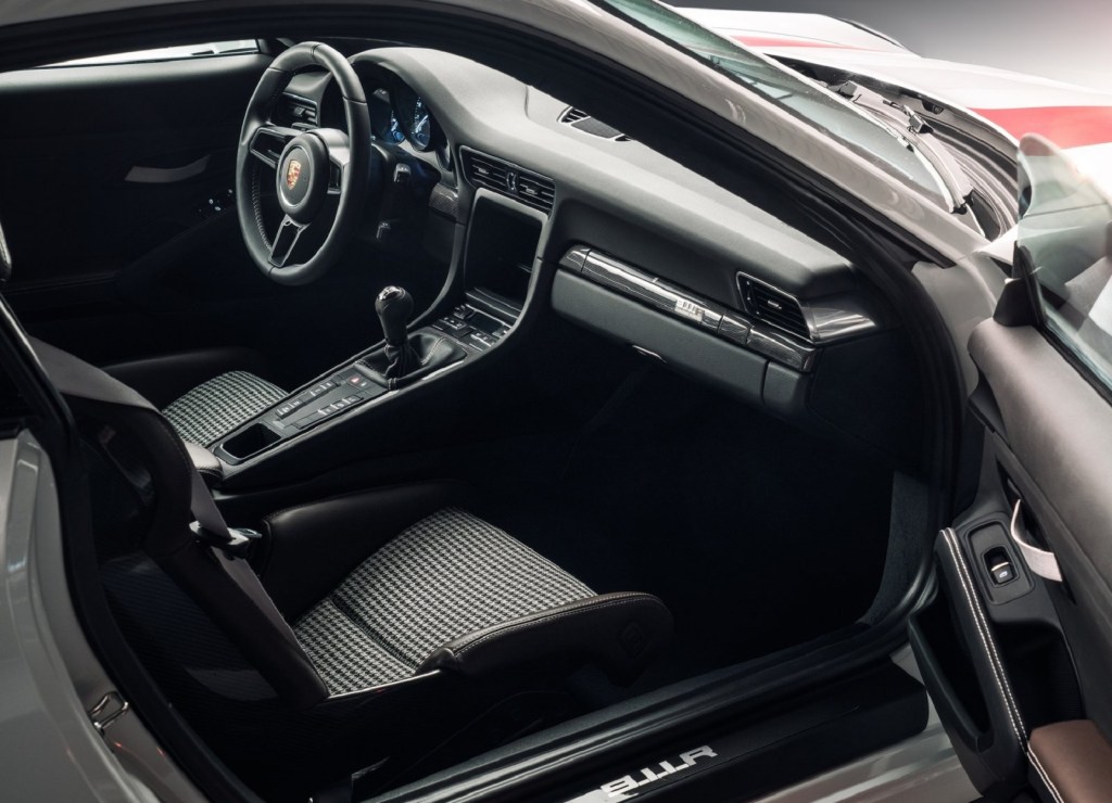 The 2016 Porsche 911 R's dashboard and hounds-tooth front seats