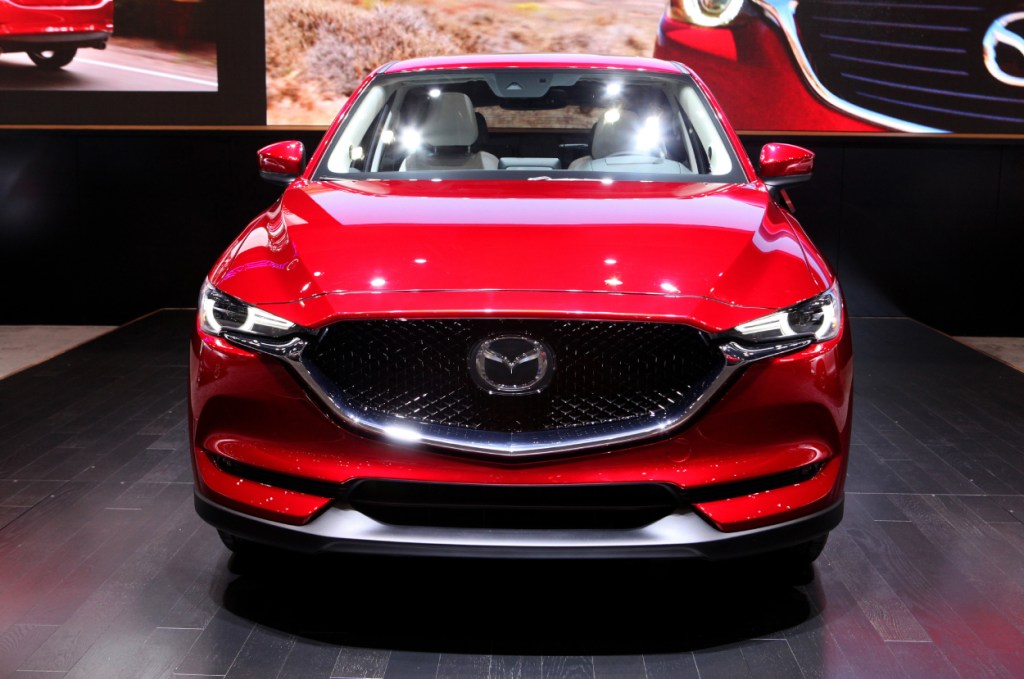 A 2017 Mazda CX-5 on display at an auto show