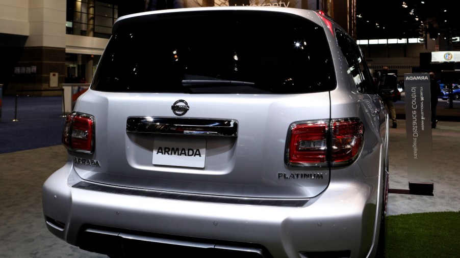 A Nissan Armada on display at an auto show