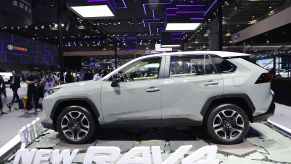 A Toyota Rav4 is displayed on the opening day of the Shanghai Auto Show in Shanghai