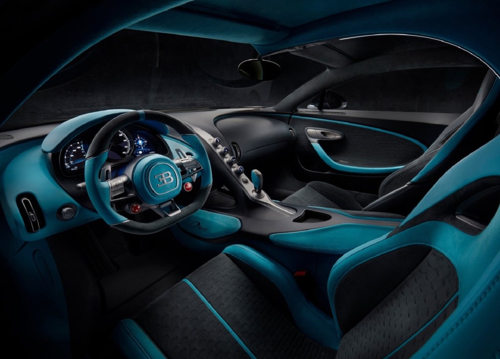 The 2020 Bugatti Divo's asymmetric black-and-blue interior