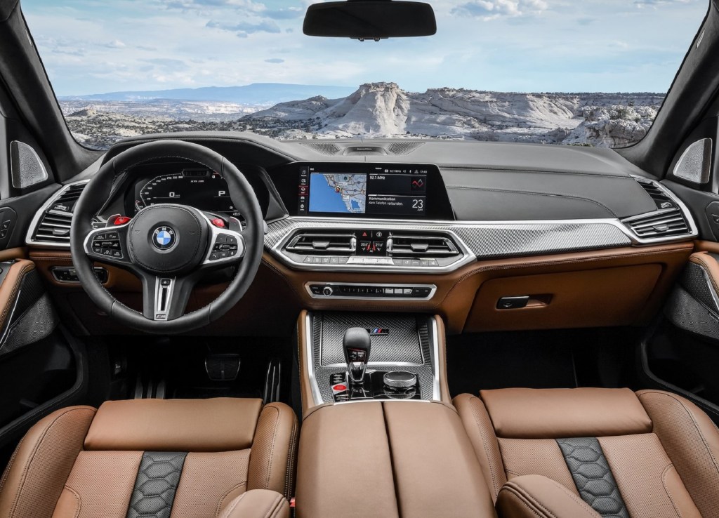 The 2021 BMW X5 M Competition's dashboard and tan-leather front seats