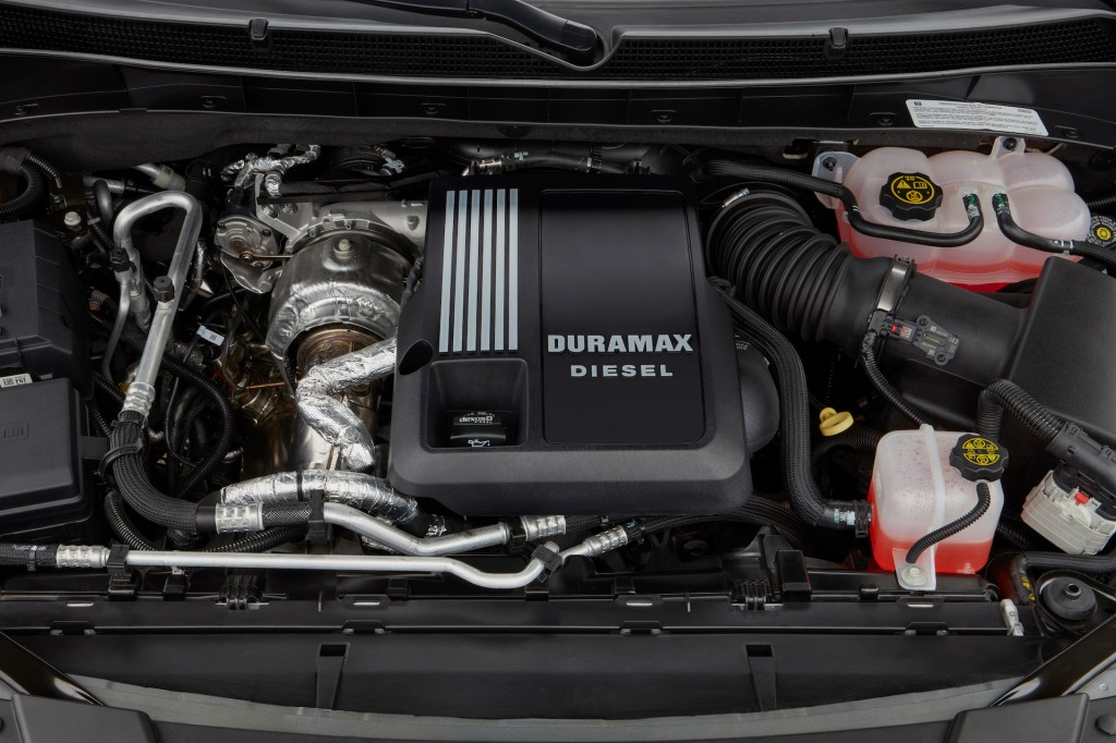 An image of the turbo-diesel engine that lives under the Cadillac Escalade's hood.