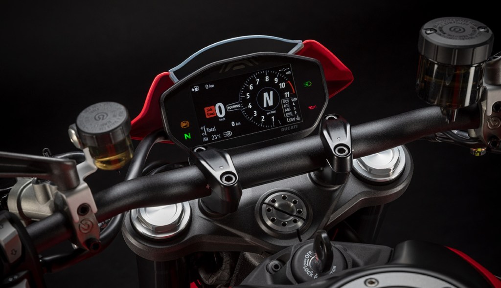 A close-up of the 2021 Ducati Monster Plus' TFT display
