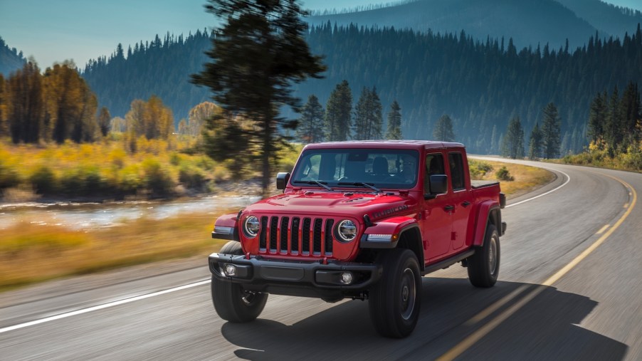 2021 Jeep Gladiator driving through the mountains