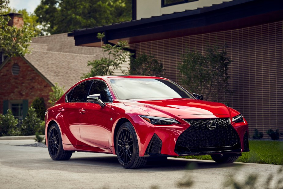 A parked 2021 Lexus IS 350 F-Sport in Infrared