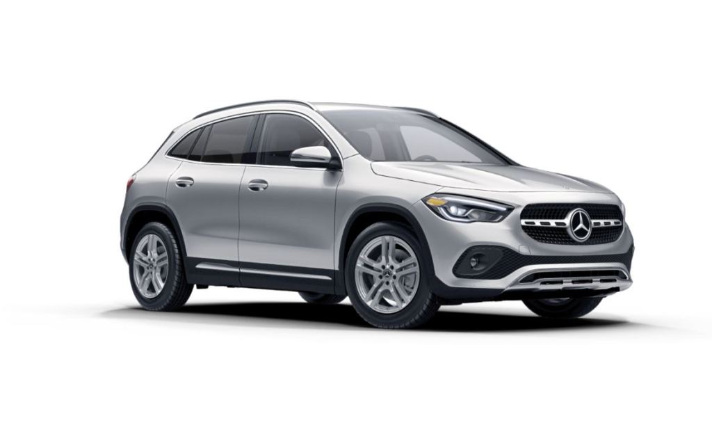 A silver 2021 Mercedes GLA on a white background