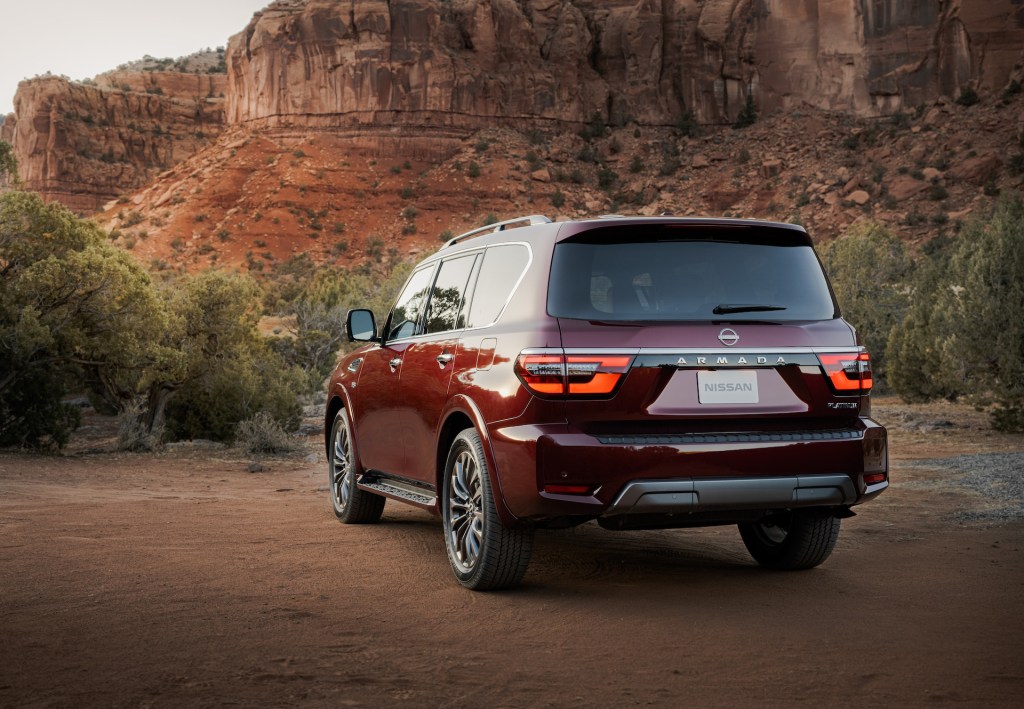 An image of the 2021 Nissan Armada off-roading outdoors.