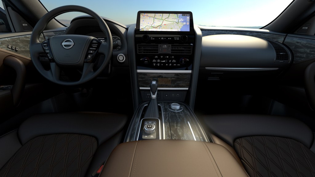 A view of the 2021 Nissan Armada's center console and dashboard