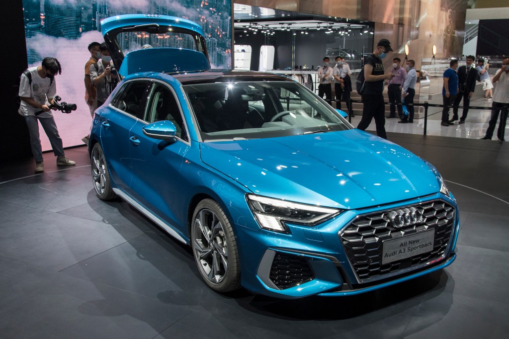 Some observers think the 2022 Honda Civic resembles an Audi A3. This Audi A3 Sportback vehicle is on display during the 18th Guangzhou International Automobile Exhibition at China Import and Export Fair Complex on November 20, 2020, in Guangzhou, Guangdong Province of China.