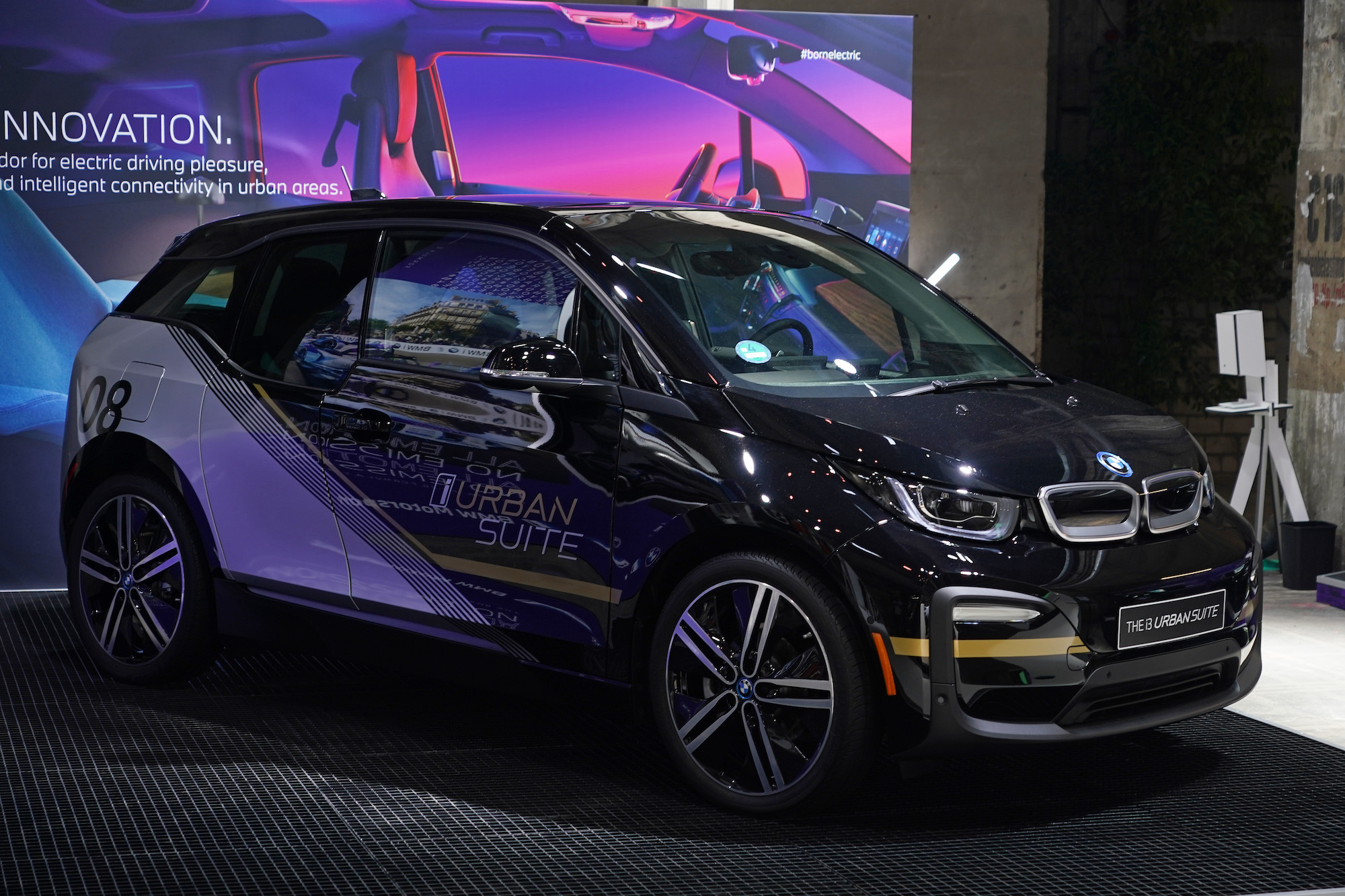 A BMW i3 Urban Suite electric car stands on display at a press preview at the Greentech Festival on September 16, 2020, in Berlin, Germany.