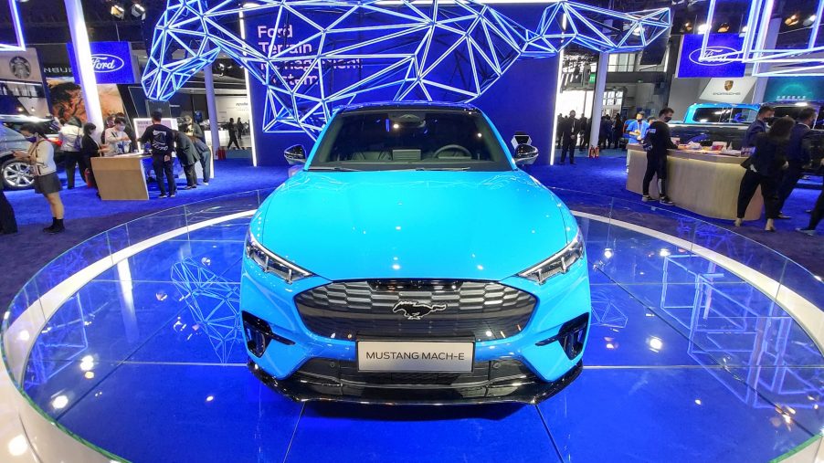 A Ford MUSTANG Mach-e sports car is seen at the third China International Import Expo