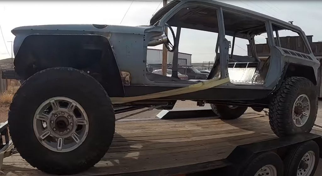Chevrolet Corvair Wagon 4x4 project build on a trailer.