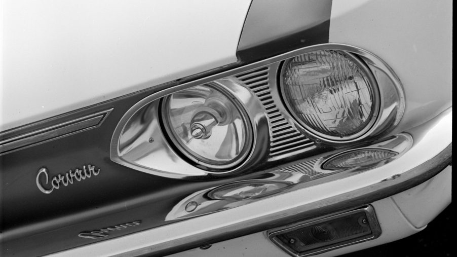 The driver's side headlights of the Chevrolet Corvair