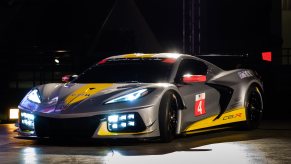 Chevrolet's first mid-engine GTLM race car, the Corvette C8.R, makes a surprise debut Wednesday, October 2, 2019, at the Kennedy Space Center in Cape Canaveral, Florida.