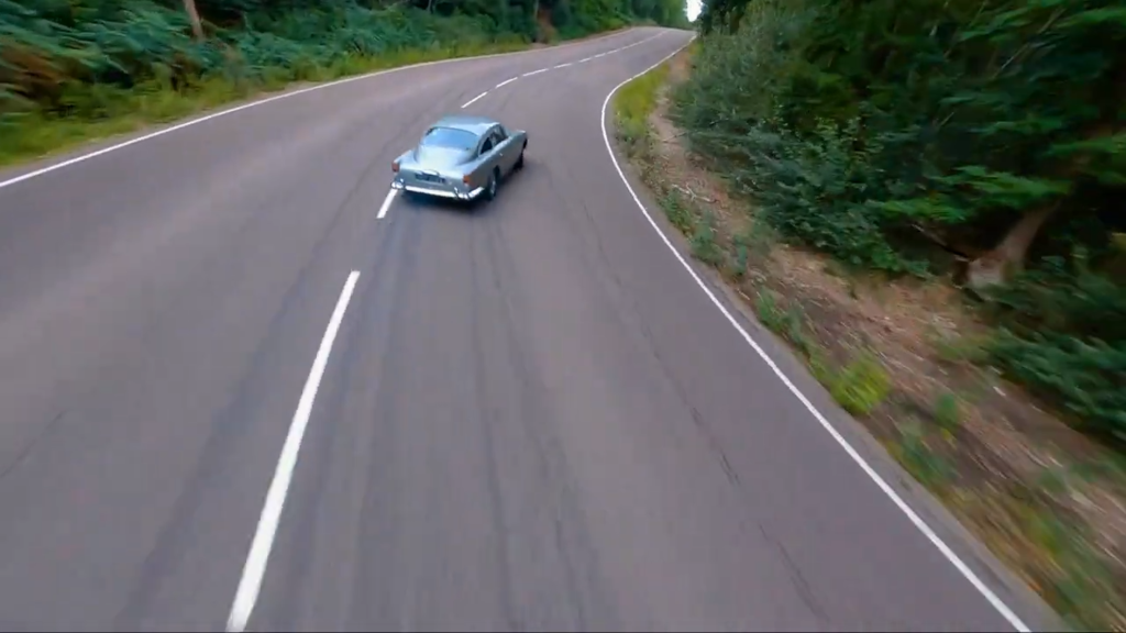 The Stig drifting the Aston Martin DB5 from James Bond